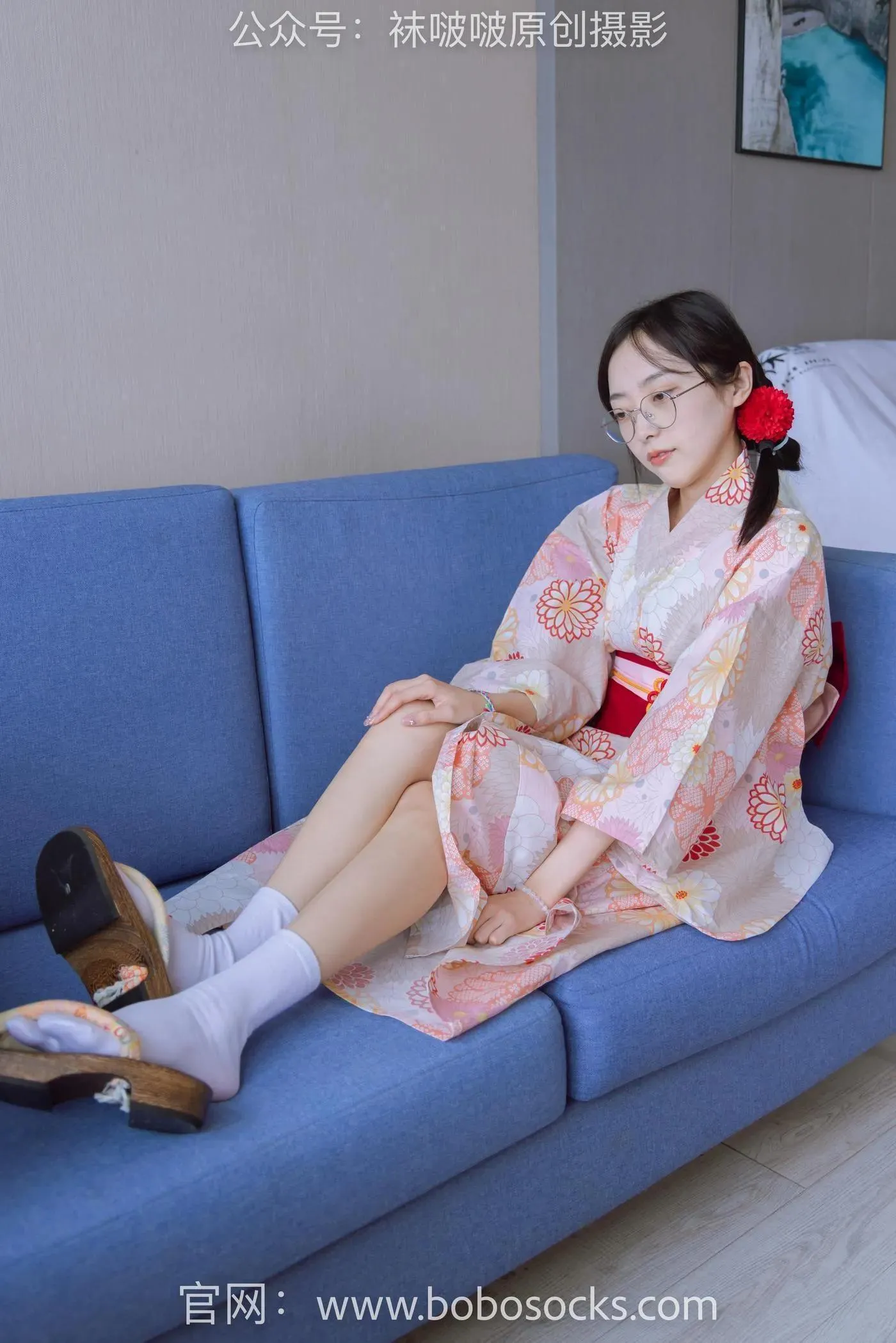 [BoBoSocks袜啵啵]NO.137 稚予-木屐、分指白棉袜、裸足、和风浴衣 [170P]插图6